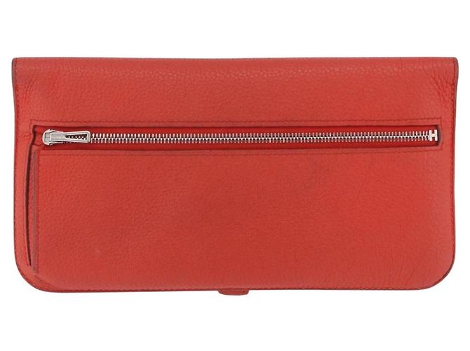 Hermès Portafoglio HERMES Dogon in pelle Taurillon Clemence Orange Silver Auth 204105 Argento Arancione - vista 2
