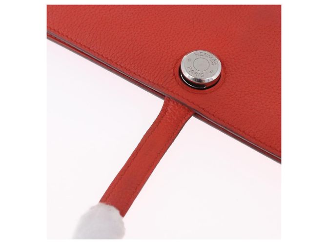 Hermès Portafoglio HERMES Dogon in pelle Taurillon Clemence Orange Silver Auth 204105 Argento Arancione - vista 20