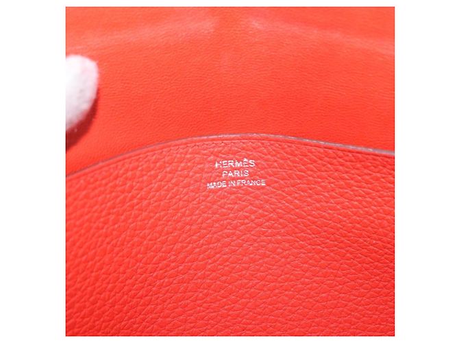 Hermès Portafoglio HERMES Dogon in pelle Taurillon Clemence Orange Silver Auth 204105 Argento Arancione - vista 22