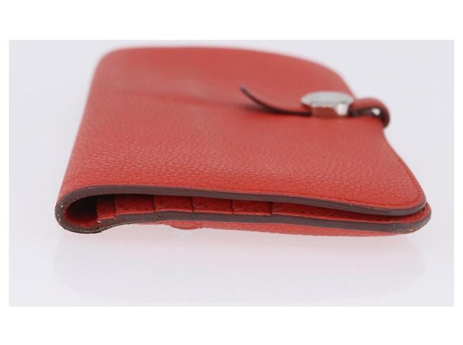 Hermès Portafoglio HERMES Dogon in pelle Taurillon Clemence Orange Silver Auth 204105 Argento Arancione - vista 5