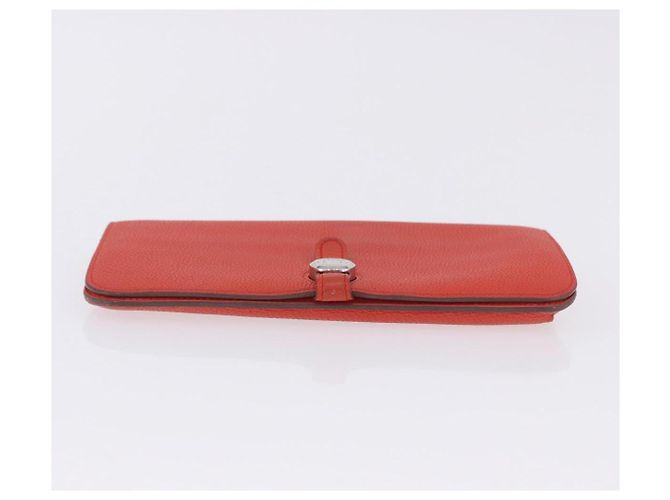 Hermès Portafoglio HERMES Dogon in pelle Taurillon Clemence Orange Silver Auth 204105 Argento Arancione - vista 7