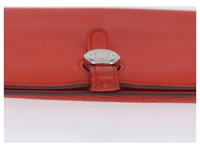 Hermès Portafoglio HERMES Dogon in pelle Taurillon Clemence Orange Silver Auth 204105 Argento Arancione - vista 8