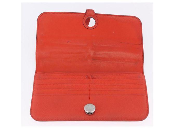 Hermès Portafoglio HERMES Dogon in pelle Taurillon Clemence Orange Silver Auth 204105 Argento Arancione - vista 9