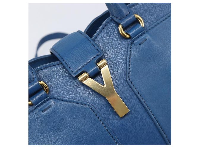 Autre Marque SAINT LAURENT Borsa a mano Cavas Chic in pelle 2way Blu Oro 279079 Auth 204300A D'oro - vista 21