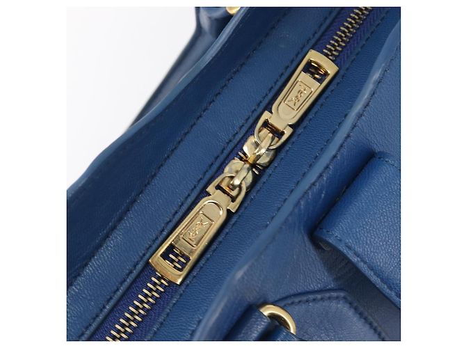 Autre Marque SAINT LAURENT Borsa a mano Cavas Chic in pelle 2way Blu Oro 279079 Auth 204300A D'oro - vista 23