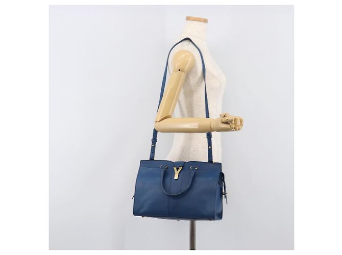 Autre Marque SAINT LAURENT Borsa a mano Cavas Chic in pelle 2way Blu Oro 279079 Auth 204300A D'oro - vista 29