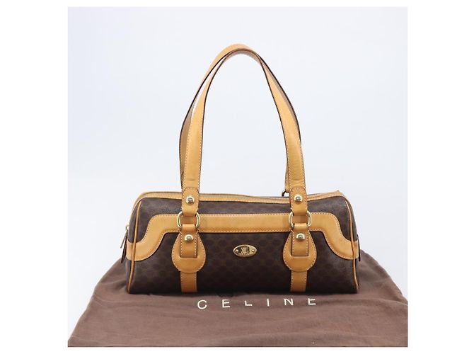 Céline CELINE Macadam Canvas Tote Bag PVC Leder Braun Gold Auth 204407A Golden - Ansicht 12