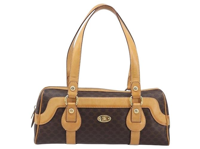 Céline CELINE Macadam Canvas Tote Bag PVC Leder Braun Gold Auth 204407A Golden - Ansicht 13