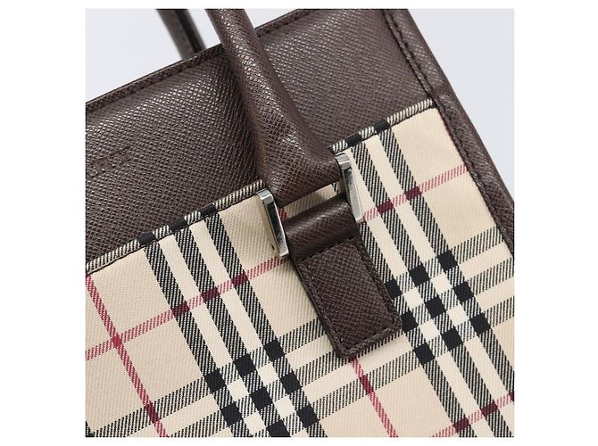 BURBERRY Nova Check Handtasche Canvas Beige Silver Auth 200714V Silber - Ansicht 10