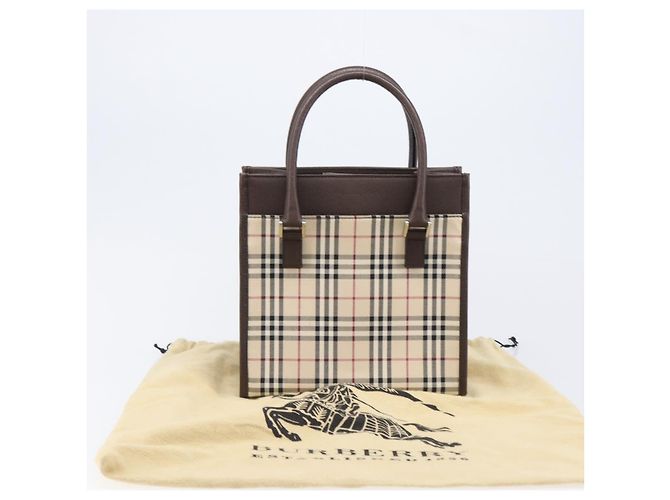 BURBERRY Nova Check Handtasche Canvas Beige Silver Auth 200714V Silber - Ansicht 12