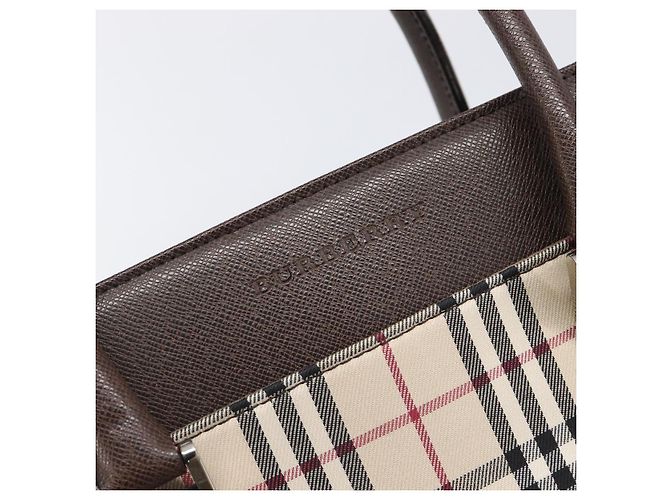 BURBERRY Nova Check Handtasche Canvas Beige Silver Auth 200714V Silber - Ansicht 18