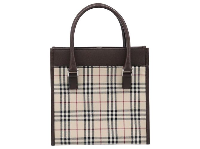 BURBERRY Nova Check Handtasche Canvas Beige Silver Auth 200714V Silber - Ansicht 2