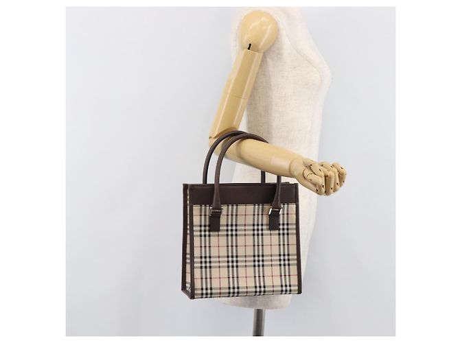 BURBERRY Nova Check Handtasche Canvas Beige Silver Auth 200714V Silber - Ansicht 26