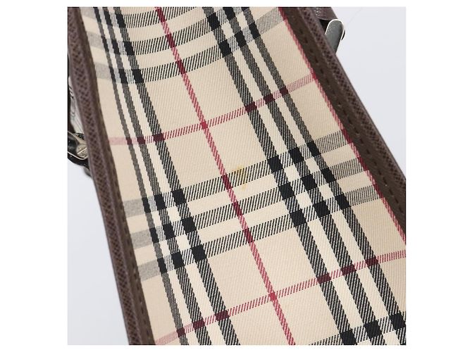 BURBERRY Nova Check Handtasche Canvas Beige Silver Auth 200714V Silber - Ansicht 4
