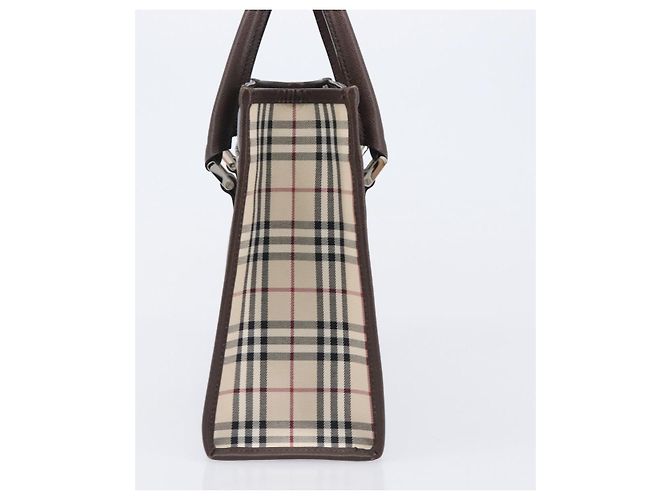 BURBERRY Nova Check Handtasche Canvas Beige Silver Auth 200714V Silber - Ansicht 5