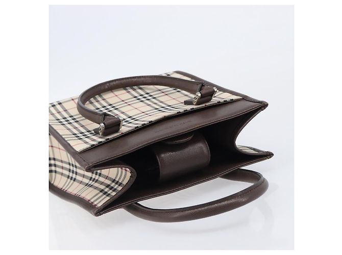 BURBERRY Nova Check Handtasche Canvas Beige Silver Auth 200714V Silber - Ansicht 7