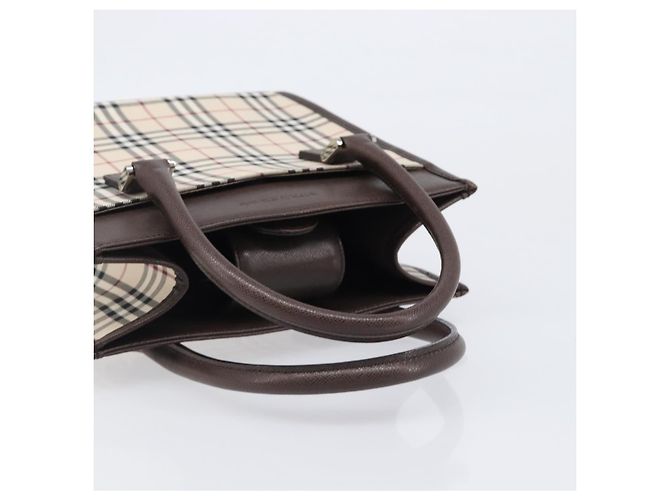 BURBERRY Nova Check Handtasche Canvas Beige Silver Auth 200714V Silber - Ansicht 8