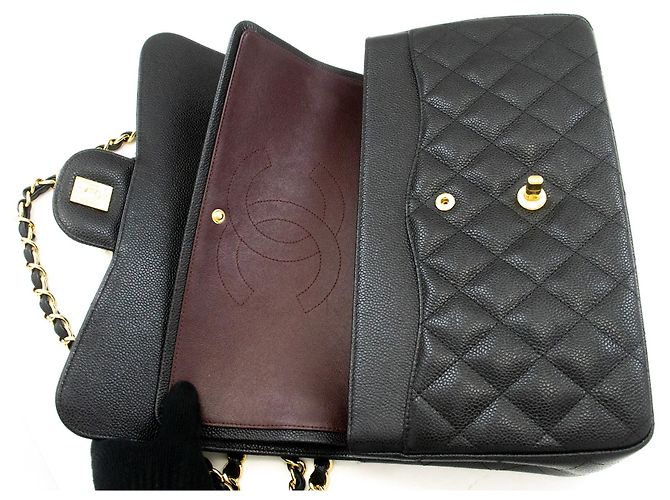 Borsa a tracolla con catena CHANEL 11" Double Flap in vitello granulato nero - vista 11