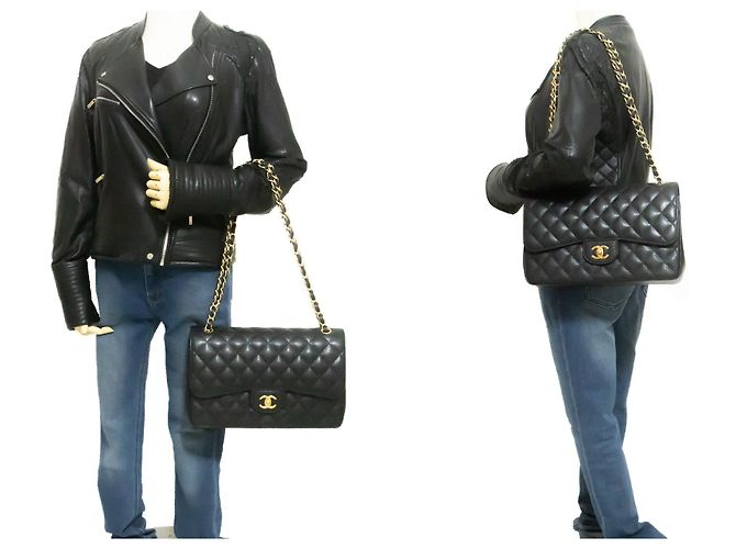 Borsa a tracolla con catena CHANEL 11" Double Flap in vitello granulato nero - vista 12