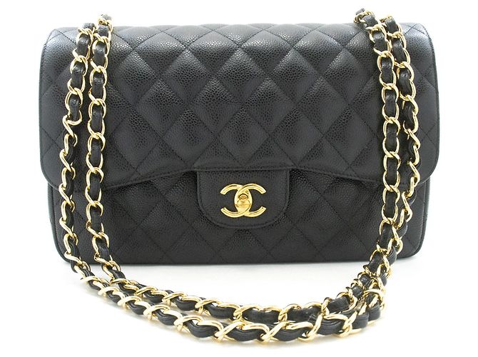 Borsa a tracolla con catena CHANEL 11" Double Flap in vitello granulato nero - vista 2