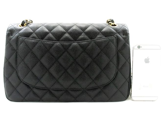 Borsa a tracolla con catena CHANEL 11" Double Flap in vitello granulato nero - vista 3
