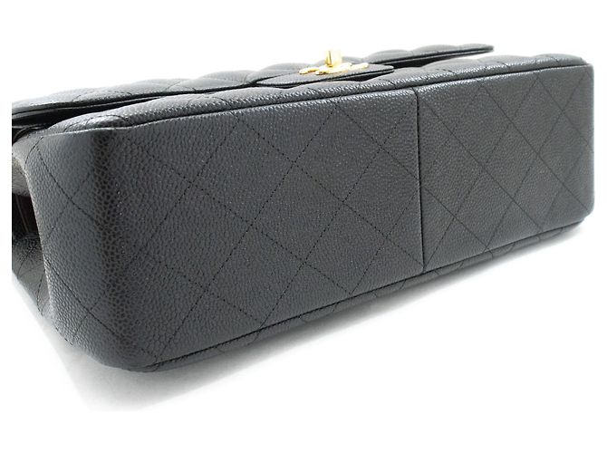 Borsa a tracolla con catena CHANEL 11" Double Flap in vitello granulato nero - vista 4