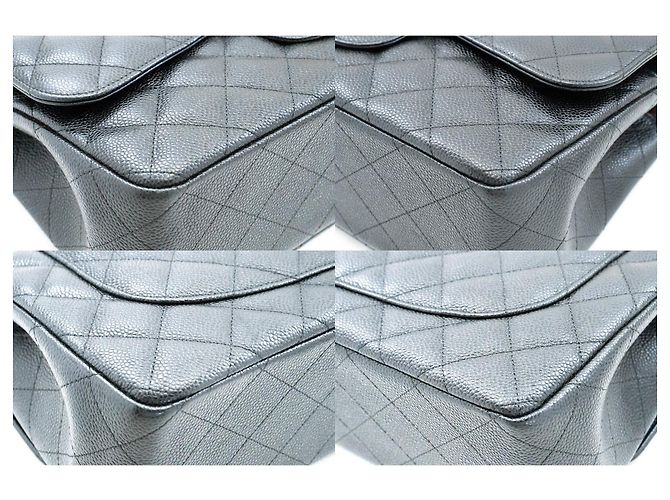 Borsa a tracolla con catena CHANEL 11" Double Flap in vitello granulato nero - vista 6