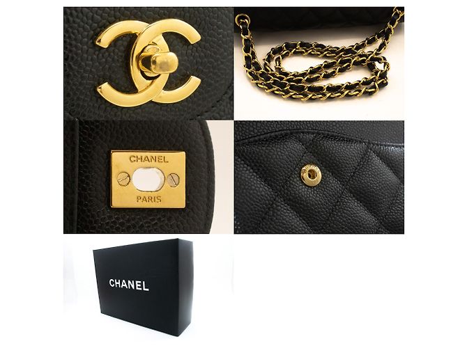Borsa a tracolla con catena CHANEL 11" Double Flap in vitello granulato nero - vista 7