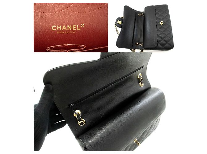 Borsa a tracolla con catena CHANEL 11" Double Flap in vitello granulato nero - vista 8