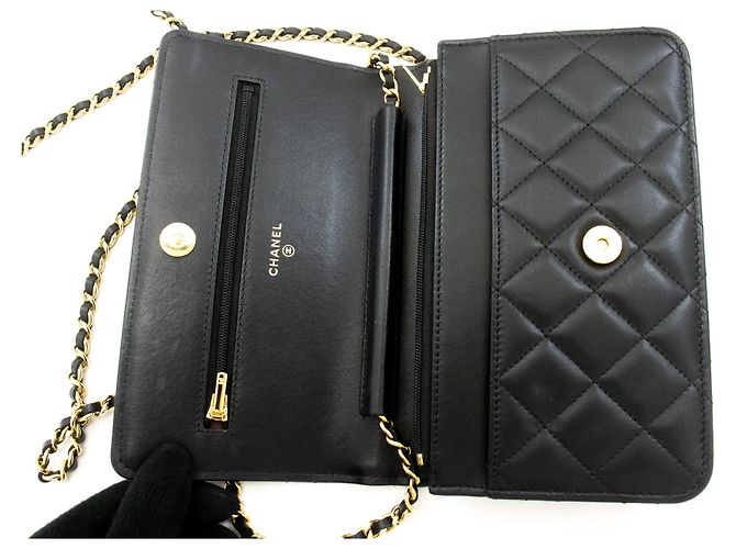 Borsa a tracolla CHANEL Black Classic Wallet On Chain WOC Clutch Oro Nero - vista 11
