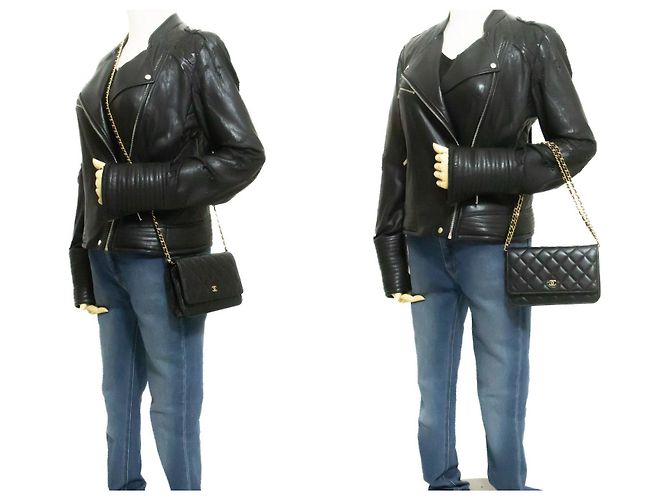 Borsa a tracolla CHANEL Black Classic Wallet On Chain WOC Clutch Oro Nero - vista 12