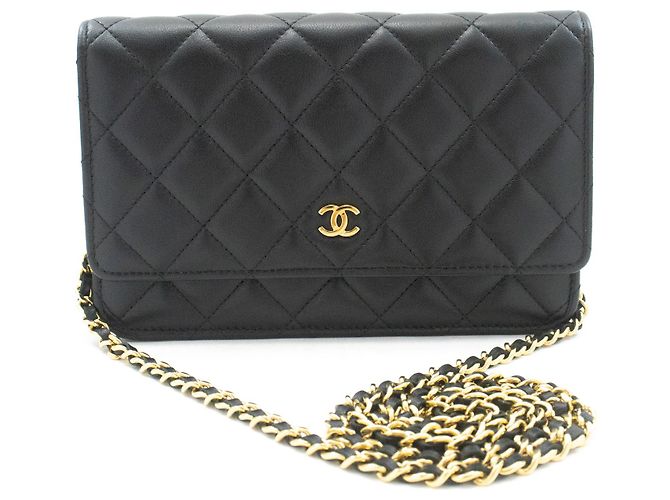 Borsa a tracolla CHANEL Black Classic Wallet On Chain WOC Clutch Oro Nero - vista 2