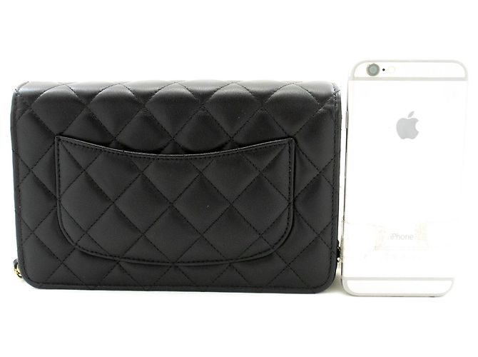 Borsa a tracolla CHANEL Black Classic Wallet On Chain WOC Clutch Oro Nero - vista 3