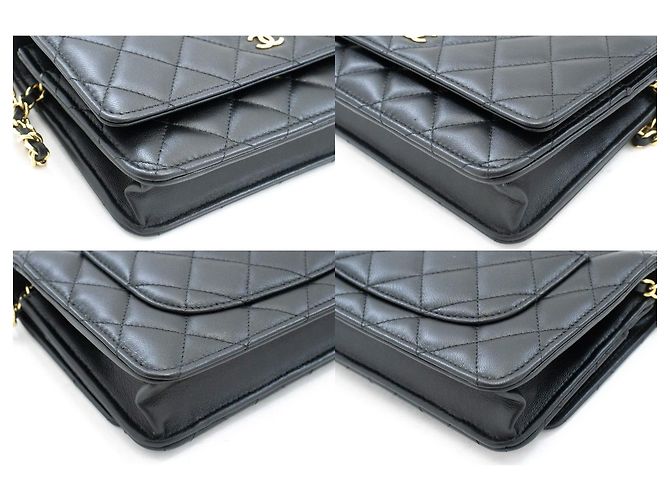 Borsa a tracolla CHANEL Black Classic Wallet On Chain WOC Clutch Oro Nero - vista 6
