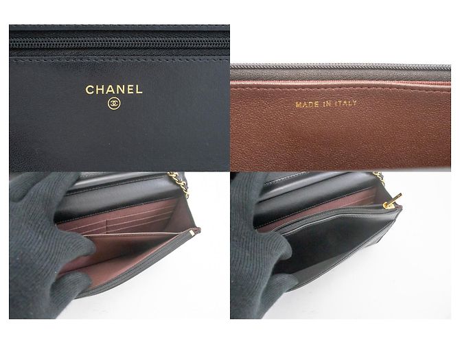 Borsa a tracolla CHANEL Black Classic Wallet On Chain WOC Clutch Oro Nero - vista 8