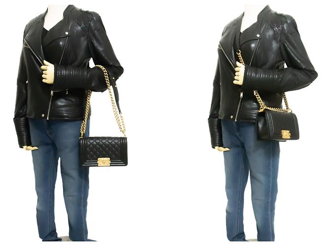Borsa a tracolla CHANEL Boy Chain Nera Matelassé Patta in Pelle d'Agnello Oro Nero - vista 12