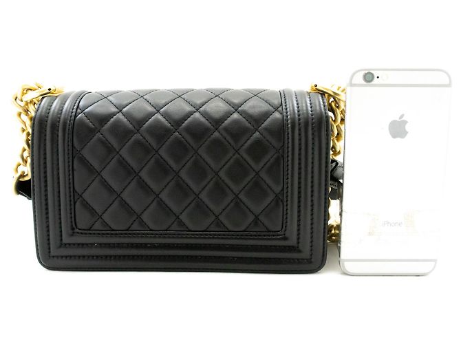 Borsa a tracolla CHANEL Boy Chain Nera Matelassé Patta in Pelle d'Agnello Oro Nero - vista 3
