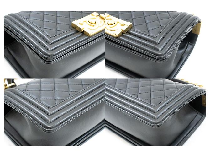 Borsa a tracolla CHANEL Boy Chain Nera Matelassé Patta in Pelle d'Agnello Oro Nero - vista 6