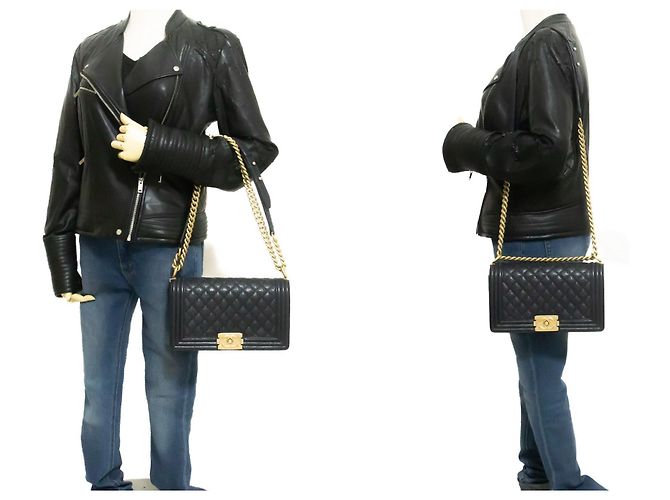 Borsa a tracolla con catena CHANEL Boy in vitello grana Noir Matelassé Oro Nero - vista 12