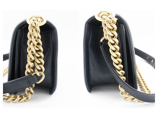 Borsa a tracolla con catena CHANEL Boy in vitello grana Noir Matelassé Oro Nero - vista 5