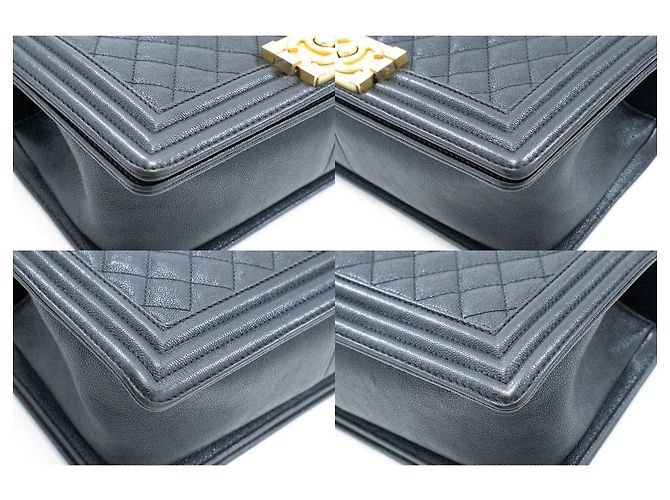 Borsa a tracolla con catena CHANEL Boy in vitello grana Noir Matelassé Oro Nero - vista 6