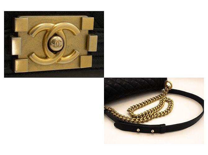 Borsa a tracolla con catena CHANEL Boy in vitello grana Noir Matelassé Oro Nero - vista 7