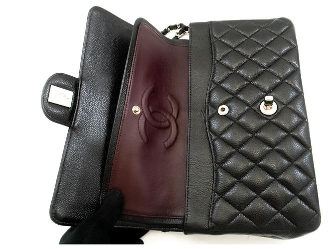 Borsa a tracolla CHANEL Double Flap 10" in vitello granulato, Nero - vista 11