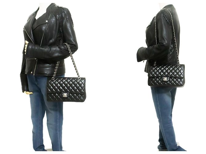 Borsa a tracolla CHANEL Double Flap 10" in vitello granulato, Nero - vista 12