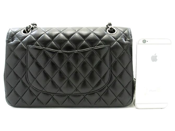Borsa a tracolla CHANEL Double Flap 10" in vitello granulato, Nero - vista 3