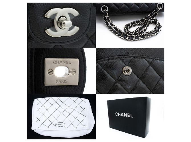 Borsa a tracolla CHANEL Double Flap 10" in vitello granulato, Nero - vista 7