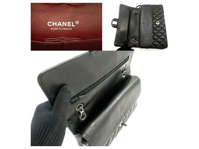Borsa a tracolla CHANEL Double Flap 10" in vitello granulato, Nero - vista 8