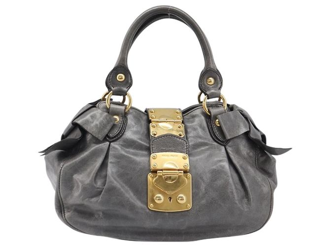 Borsa a mano Miu Miu in pelle grigia tono oro Auth BA15532V Marrone - vista 13