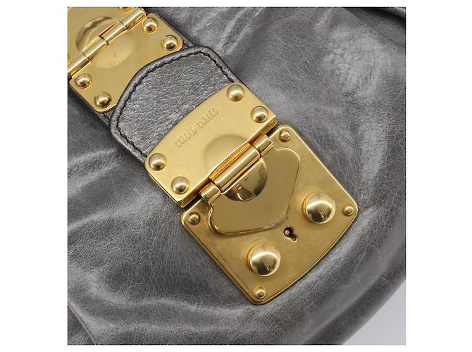 Borsa a mano Miu Miu in pelle grigia tono oro Auth BA15532V Marrone - vista 19