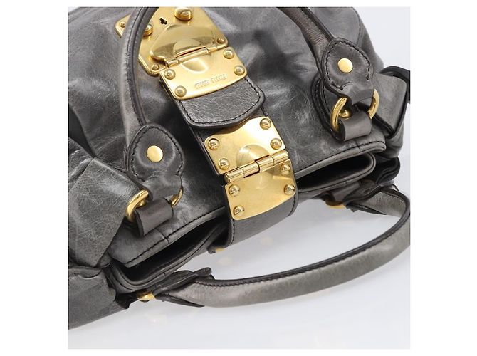 Borsa a mano Miu Miu in pelle grigia tono oro Auth BA15532V Marrone - vista 6